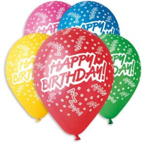12" Μπαλόνι Happy Birthday σε 5 χρώματα (25 τεμ)