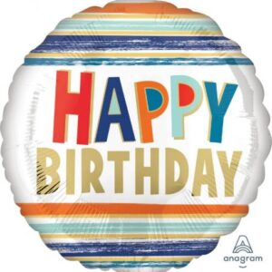 17" Μπαλόνι Happy Birthday Letters & Stripes