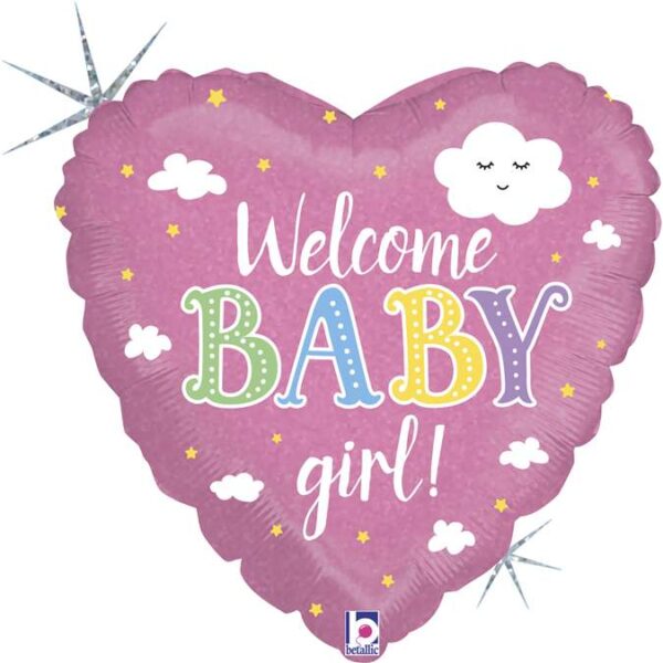 18'' Μπαλόνι γέννησης Καρδιά Welcome Baby Girl