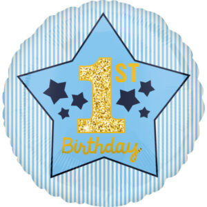 18" Μπαλόνι 1st Birthday Boy αστέρια μπλε & χρυσό