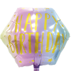 18" Μπαλόνι Happy Birthday Παστέλ Εξάγωνο