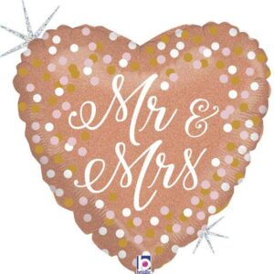 18" Μπαλόνι Καρδιά ροζ-χρυσή Mr and Mrs