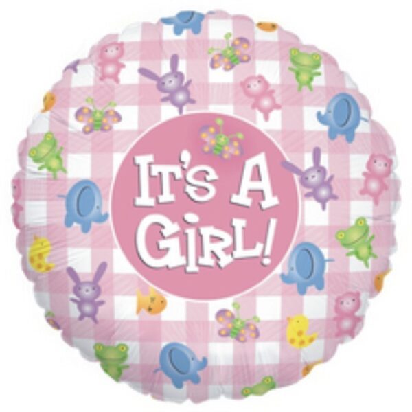 18" Μπαλόνι γέννησης Its a Girl καρώ με ζωάκια