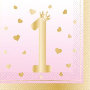 Χαρτοπετσέτες 1st Birthday ροζ όμπρε (16τεμ)