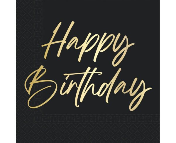 Μαύρες Χαρτοπετσέτες Elegant Happy Birthday (20 τεμ)
