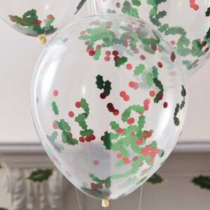Διάφανα Μπαλόνια ‘Holly And Berries’ με κομφετί (5τεμ) - Image 3