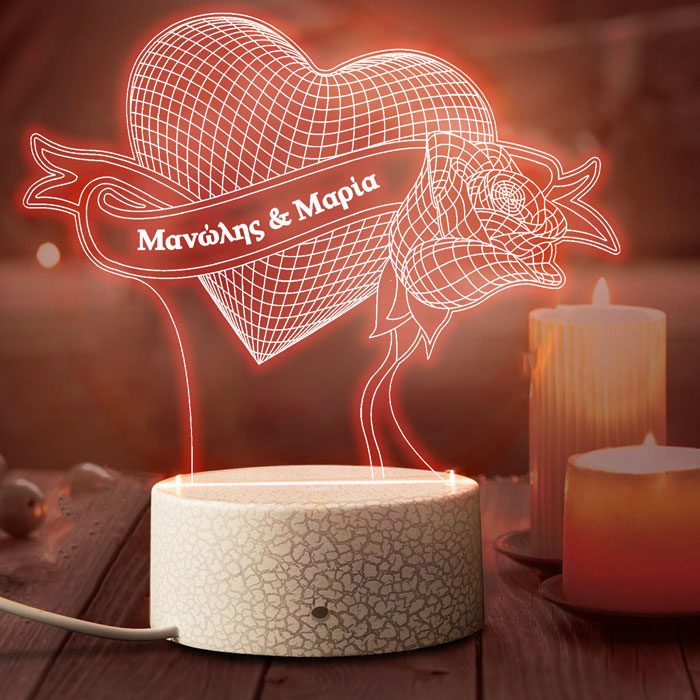 Φωτιστικό led plexiglass - Καρδιά με ονόματα" - Image 4