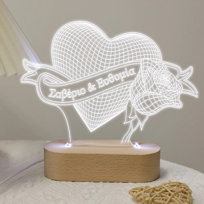 Φωτιστικό led plexiglass - Καρδιά με ονόματα"