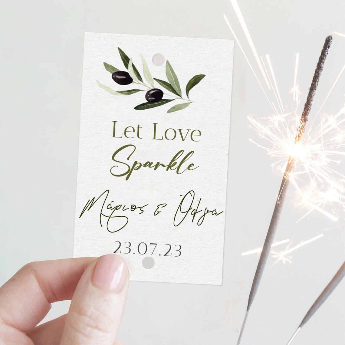 Καρτάκι γάμου με Sparkler Stick - Ελιά (10 τεμ)