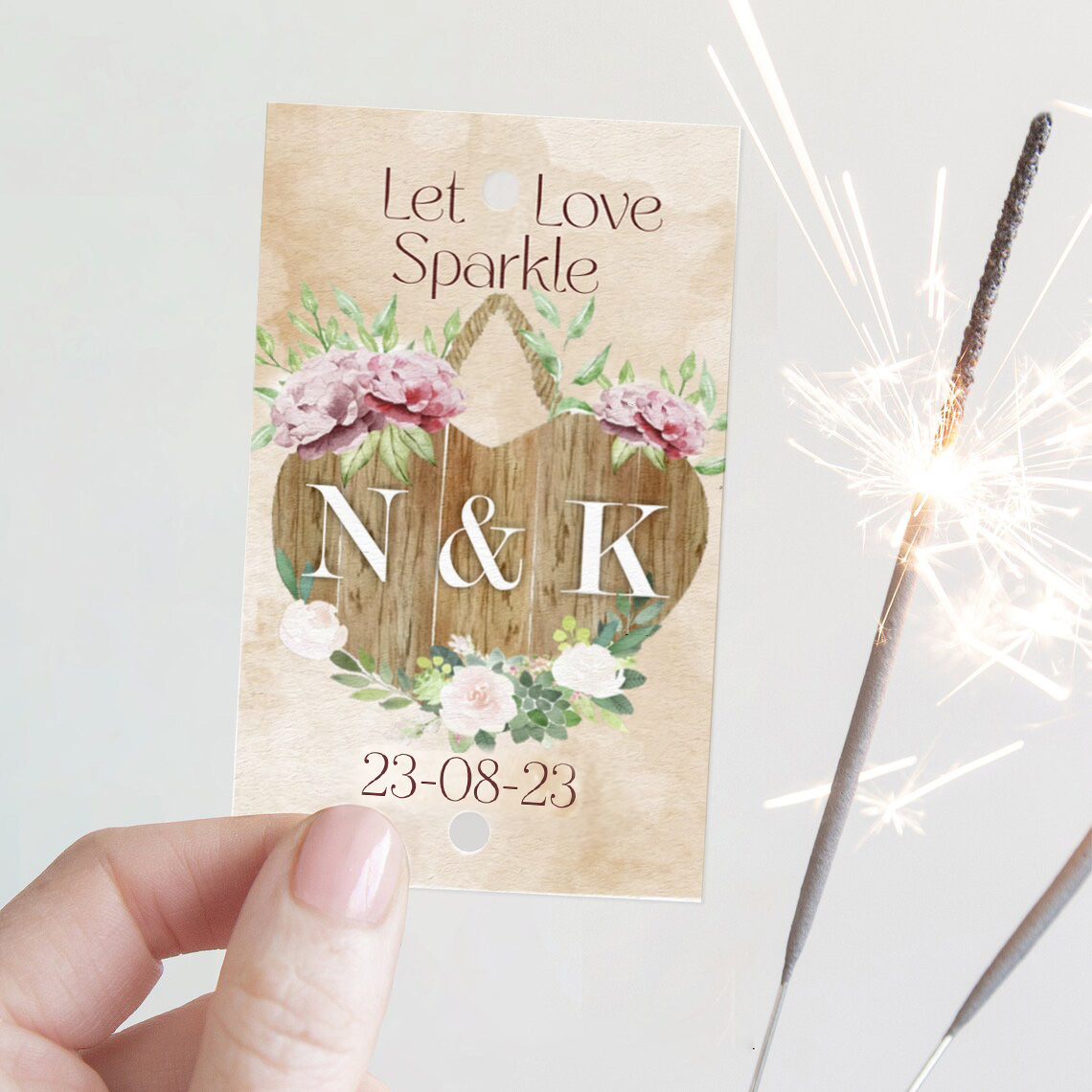 Καρτάκι γάμου με Sparkler Stick - Rustic (10 τεμ)