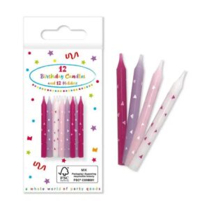Κεράκια τούρτας Pink Birthday (12 τεμ)