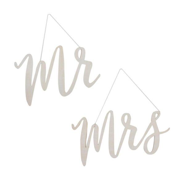 Ξύλινα Διακοσμητικά καρέκλας γάμου Mr & Mrs