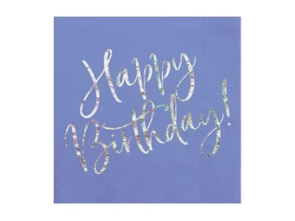 Μπλε Χαρτοπετσέτες με ιριδίζον Happy Birthday (20 τεμ)