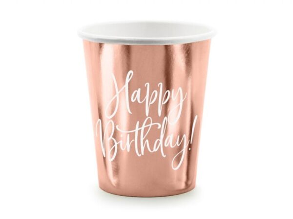 Ποτήρια πάρτυ rosegold "Happy Birthday" (6 τεμ)