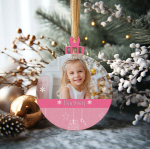Στολίδι με φωτογραφία - pink Christmas - Image 2