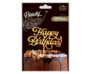 Χρυσό Topper τούρτας Happy Birthday - Image 3
