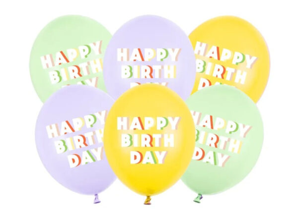 Σετ μπαλόνια παστέλ Happy Birthday (6τεμ.)