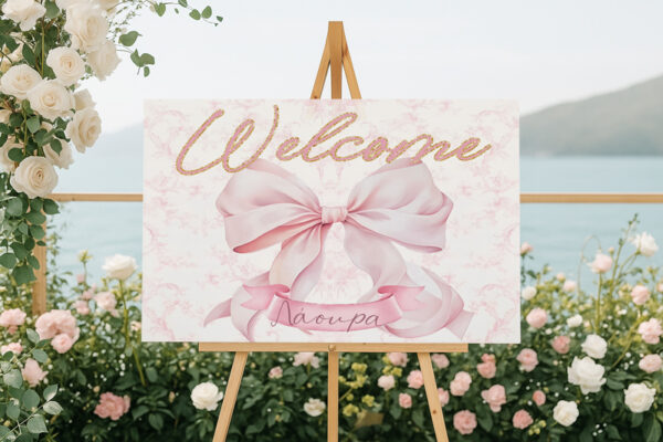 Καμβάς Βάπτισης Welcome - Ροζ Φιόγκος