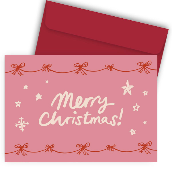 Ευχετήρια Γιορτινή Κάρτα σε Ροζ Background - "Merry Christmas"