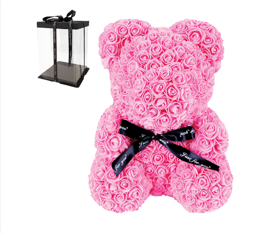 Αρκουδάκι από Τεχνητά Τριαντάφυλλα Ροζ