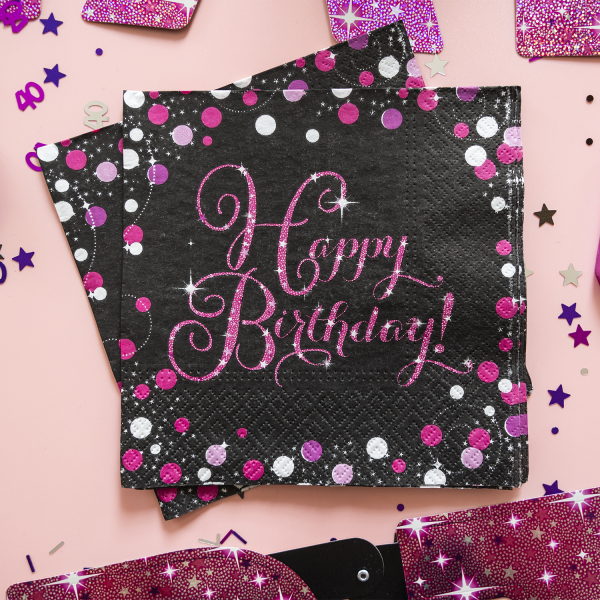 Χαρτοπετσέτες Ροζ Sparkling - Happy Birthday (16 τεμ) - Image 2