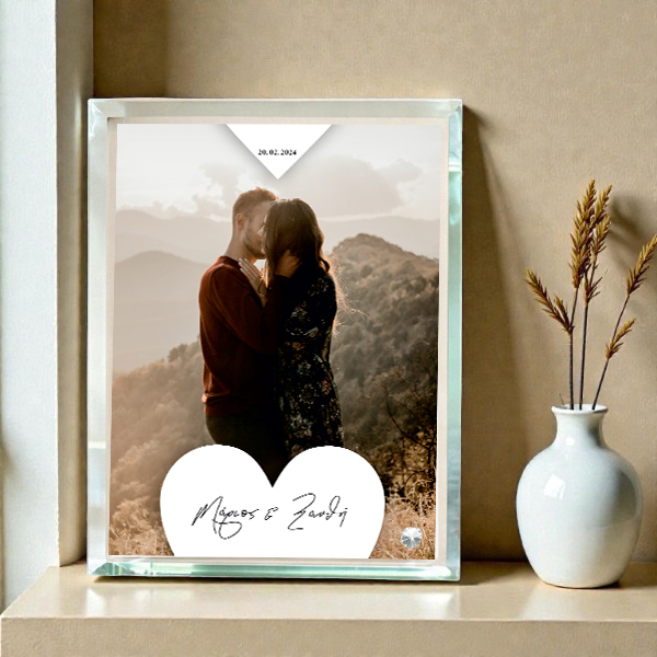 Γυάλινη κορνίζα με εφέ καθρέπτη Καρδιά με ονόματα