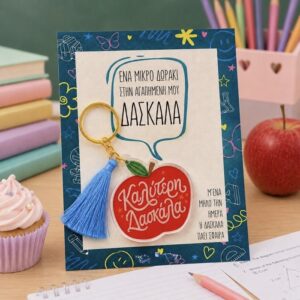 Μπρελόκ για Δασκάλα – Καλύτερη Δασκάλα με Σχέδιο Μήλο