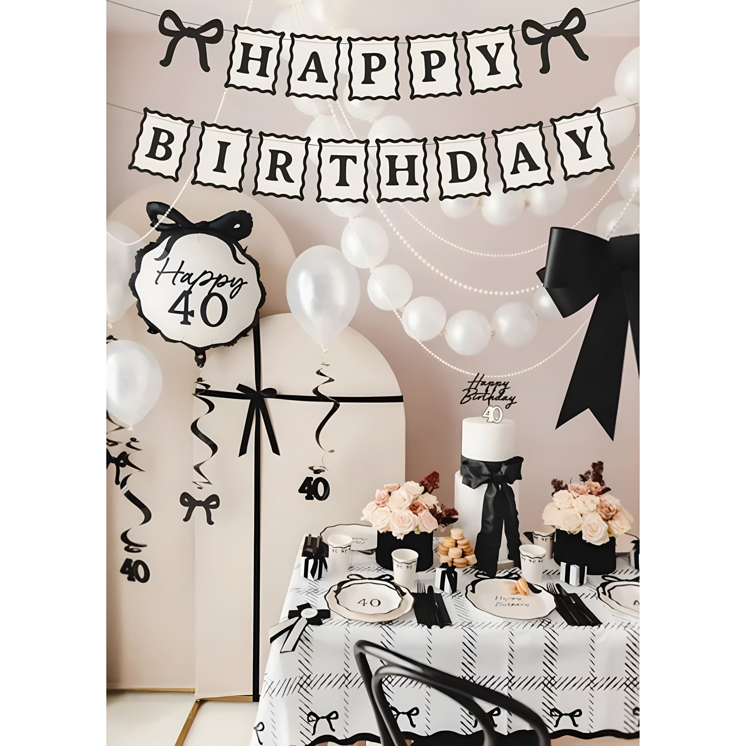 Γιρλάντα Happy Birthday - Μαύροι Φιόγκοι (1m) - Image 3