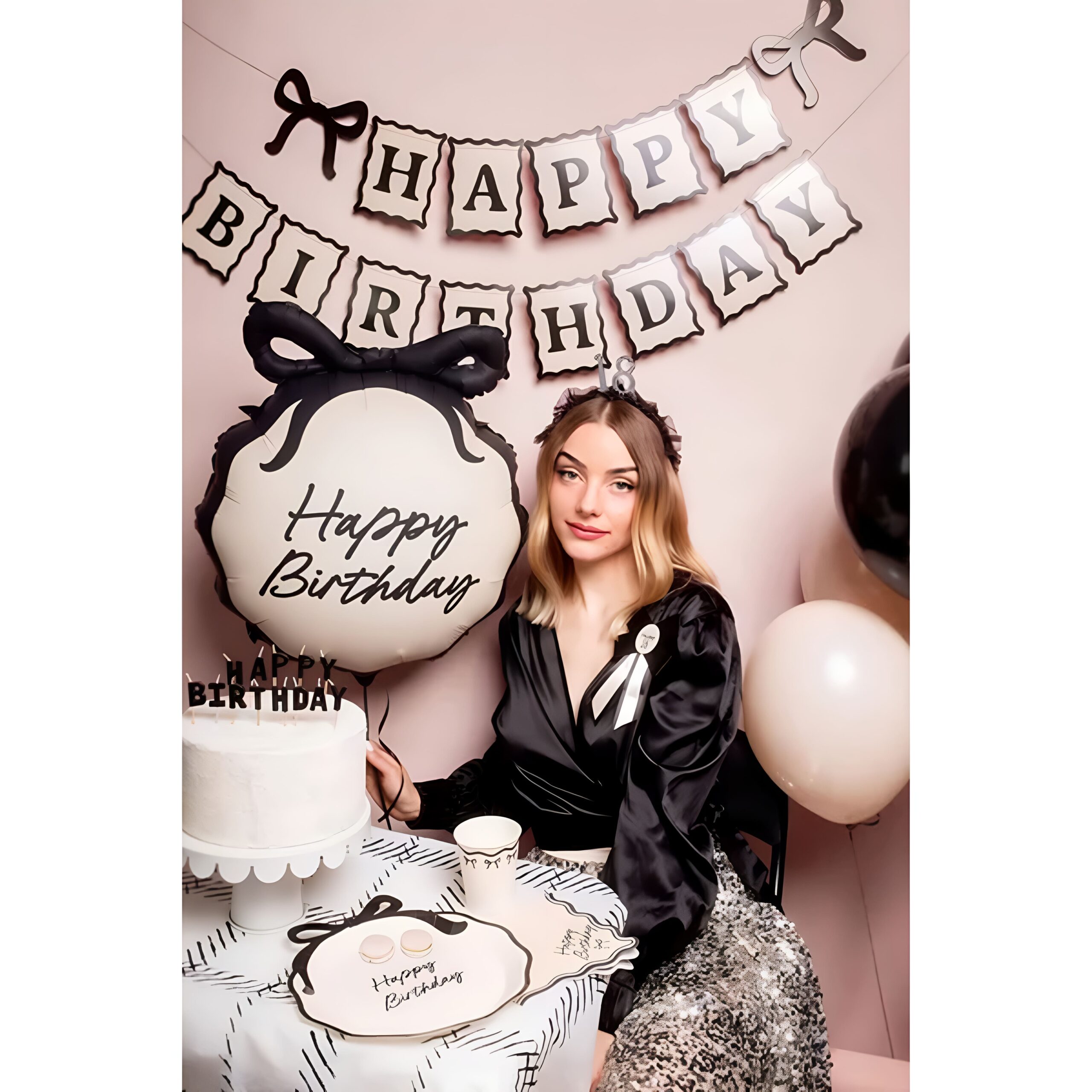Γιρλάντα Happy Birthday - Μαύροι Φιόγκοι (1m) - Image 4