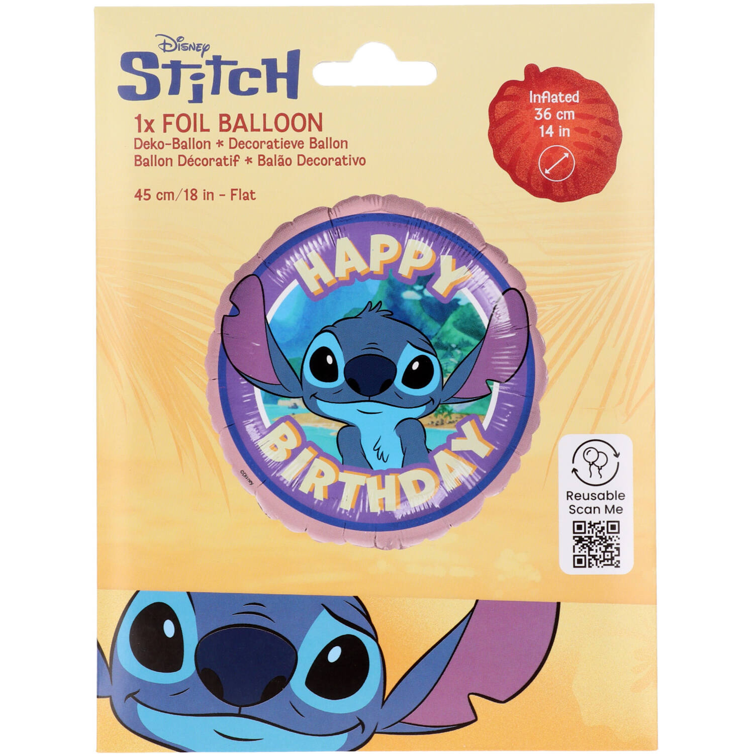 18" Μπαλόνι μοβ Stitch - Happy Birthday - Image 2