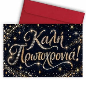 Χριστουγεννιάτικη Κάρτα - Καλή Πρωτοχρονιά με Χρυσά Αστέρια